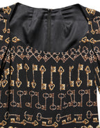 Dolce & Gabbana Black Key Print Long Sleeves Sheath Midi Dress