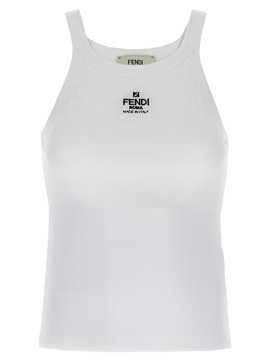 Fendi White Cotton Sleeveles T-Shirt