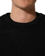 Dolce & Gabbana Black Cotton Floral Lace Crew Neck T-shirt