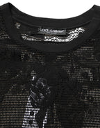 Dolce & Gabbana Black Cotton Floral Lace Crew Neck T-shirt