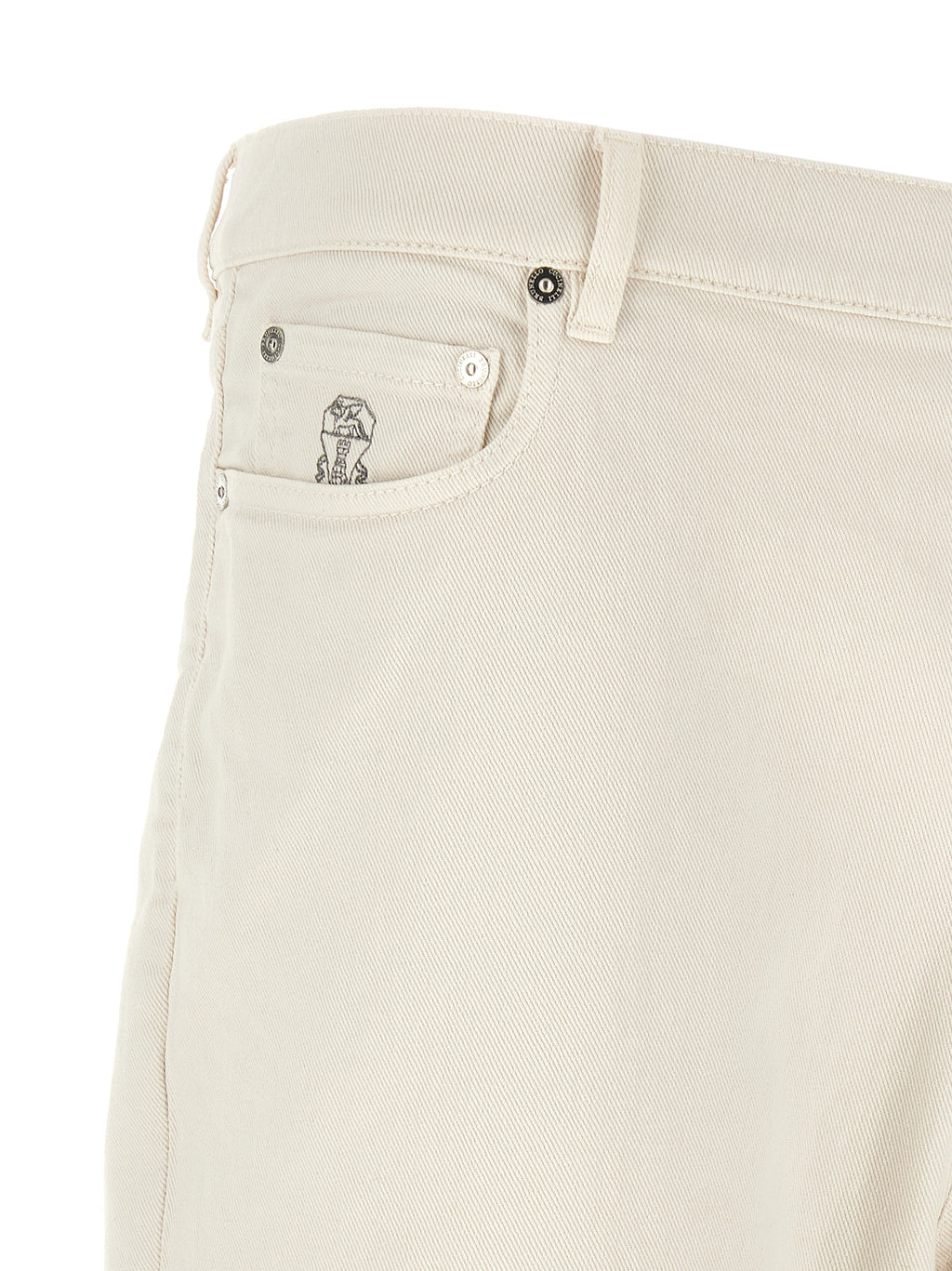 Brunello Cucinelli White Cotton Relaxed Fit Jeans