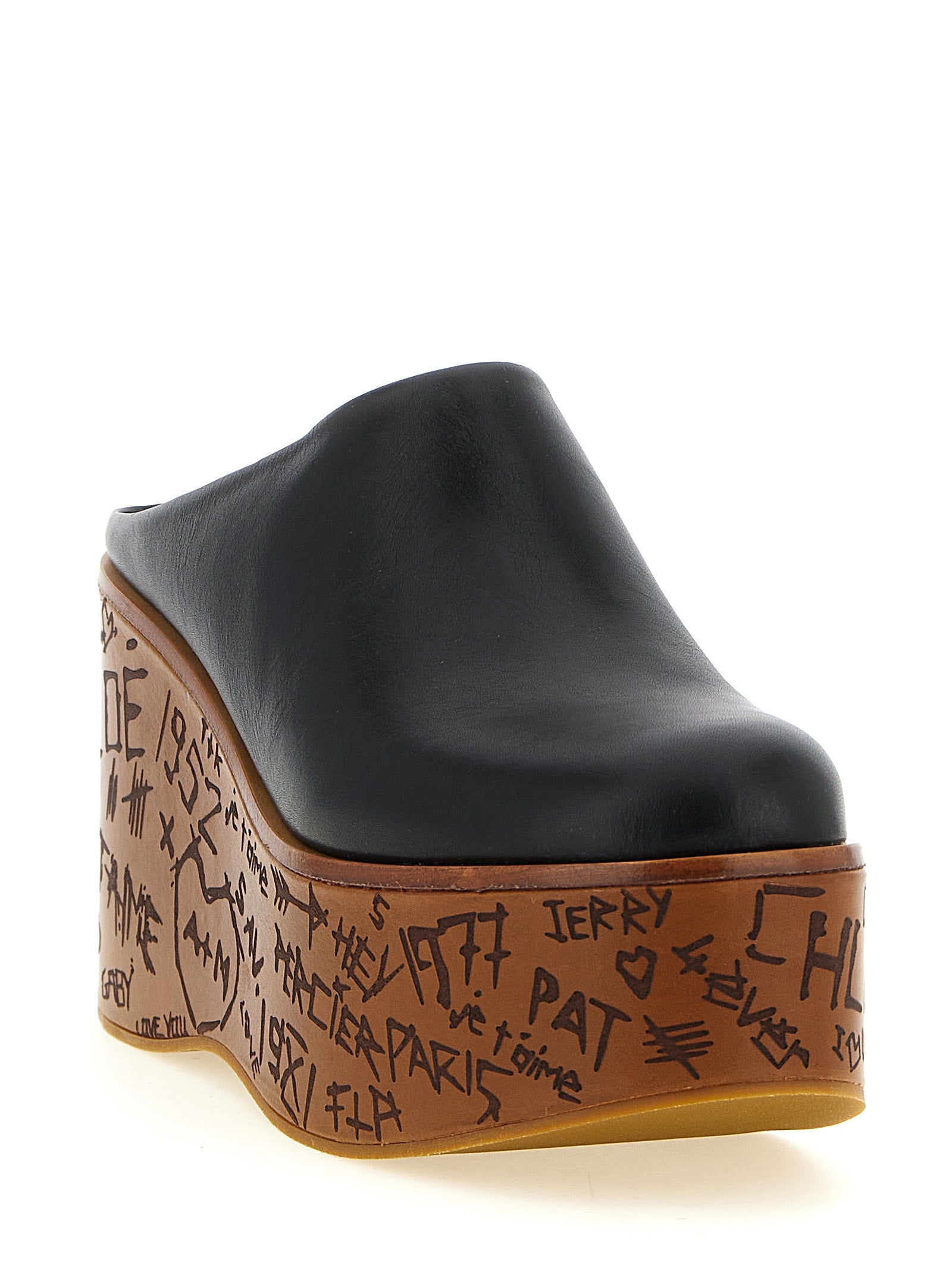 Chloé Black Calfskin Wedge Sandals
