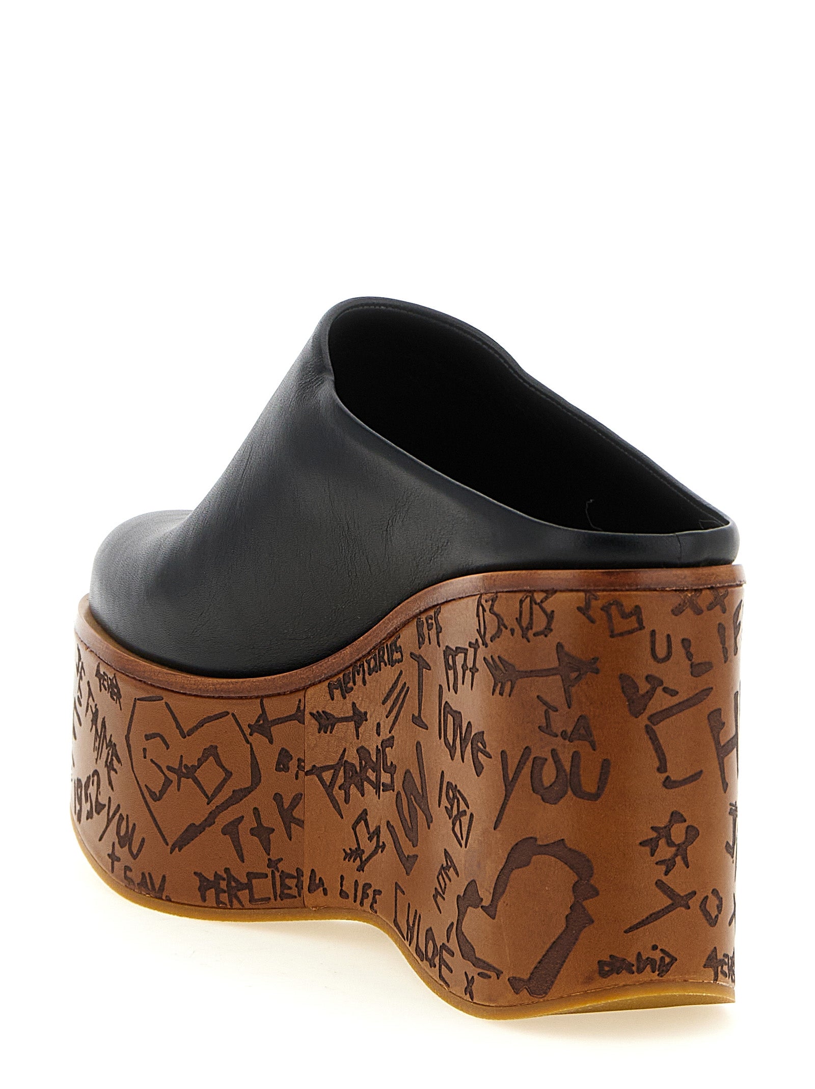 Chloé Black Calfskin Wedge Sandals