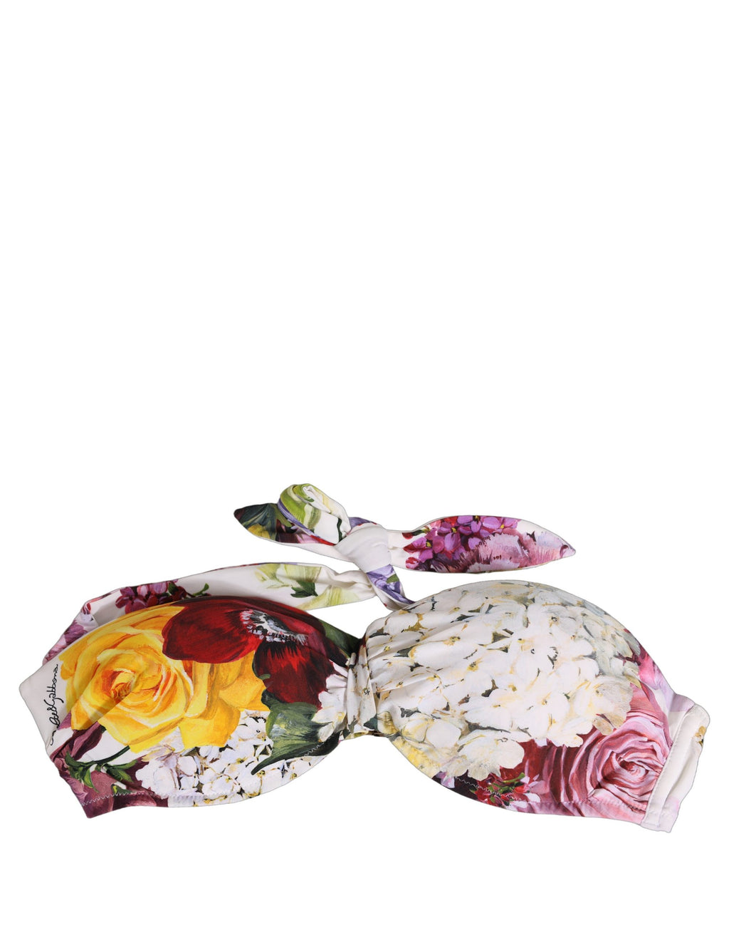 Dolce & Gabbana White Floral Print Nylon Beachwear Bikini Top