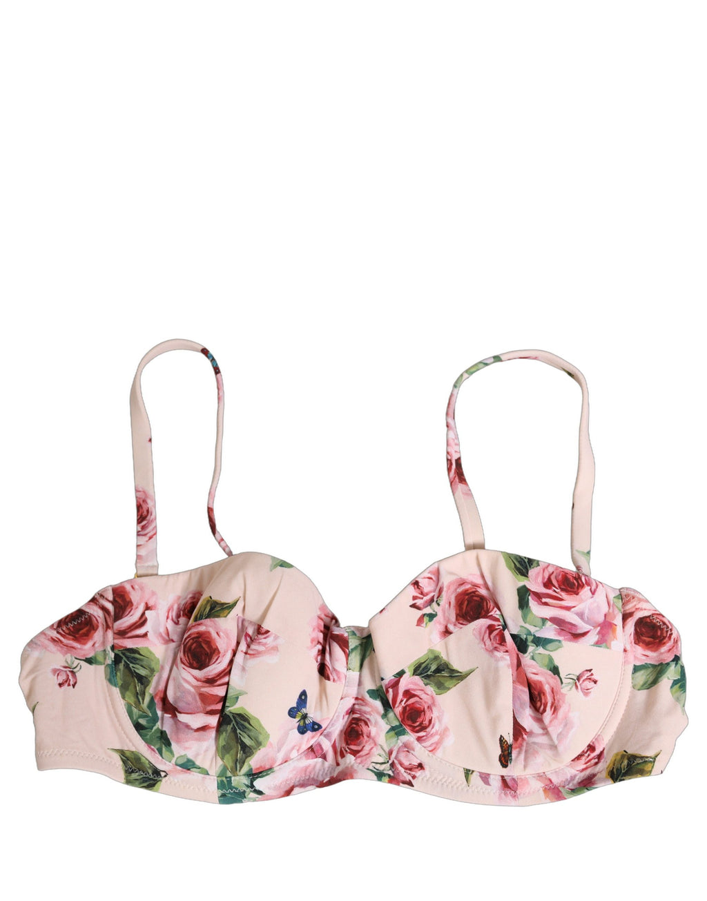 Dolce & Gabbana Pink Floral Print Underwire Beachwear Bikini Top