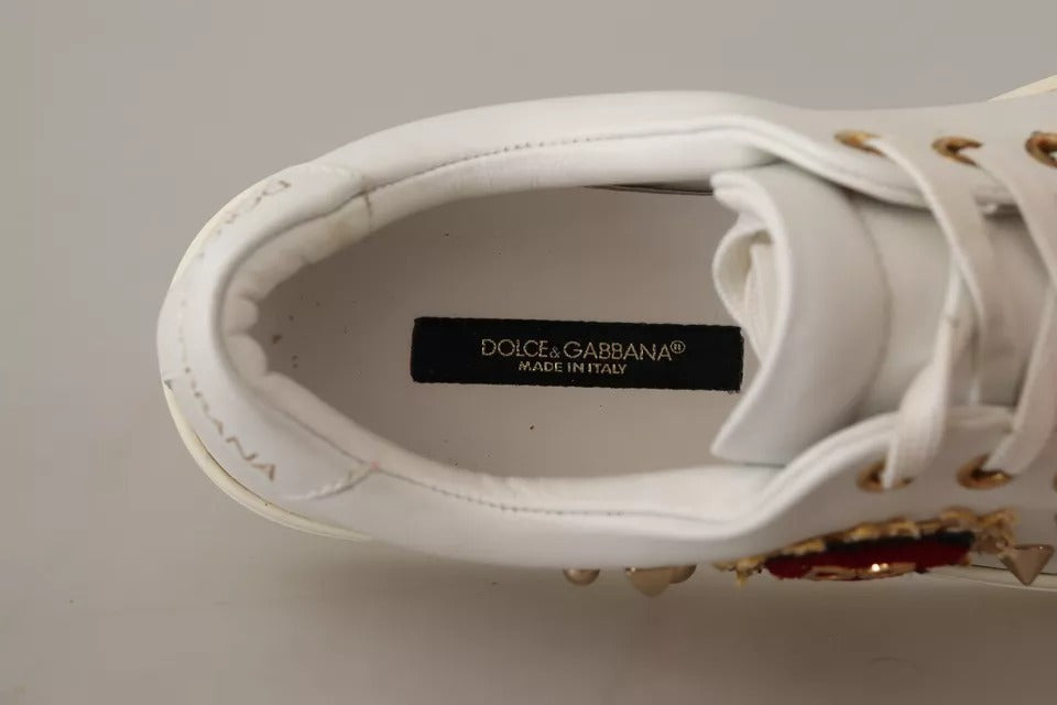 Dolce & Gabbana White Leather Gold Red Heart Sneakers Shoes
